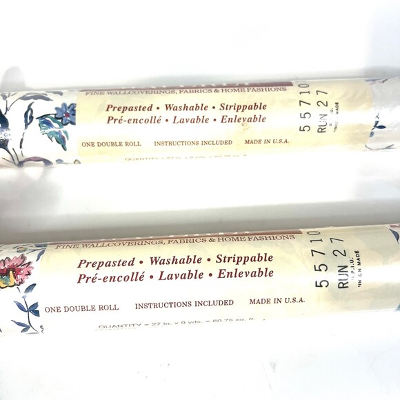 2 x Vintage Waverly Wallpaper Pre-Pasted Floral 557101 Retired Boho Cream Blue R - Picture 3 of 6